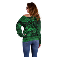 Personalized Caernarfonshire Sir Gaernarfon Off Shoulder Sweater Green Castle Tower Celtic-inspired - Wonder Print Shop