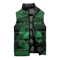 Personalized Caernarfonshire Sir Gaernarfon Sleeveless Puffer Jacket Green Castle Tower Celtic-inspired - Wonder Print Shop