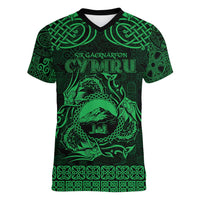 Personalized Caernarfonshire Sir Gaernarfon Women V-Neck T-Shirt Green Castle Tower Celtic-inspired - Wonder Print Shop