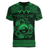 Personalized Caernarfonshire Sir Gaernarfon Women V-Neck T-Shirt Green Castle Tower Celtic-inspired - Wonder Print Shop
