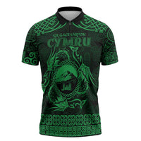 Personalized Caernarfonshire Sir Gaernarfon Zipper Polo Shirt Green Castle Tower Celtic-inspired - Wonder Print Shop