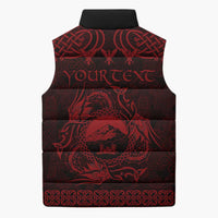 Personalized Caernarfonshire Sir Gaernarfon Sleeveless Puffer Jacket Red Castle Tower Celtic-inspired - Wonder Print Shop