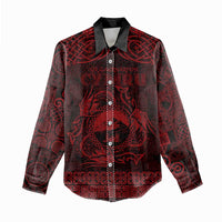 Personalized Caernarfonshire Sir Gaernarfon Women Casual Shirt Red Castle Tower Celtic-inspired - Wonder Print Shop