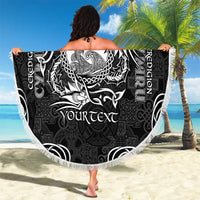 Personalized Cardiganshire Ceredigion Beach Blanket Black Leaping Salmon Celtic-inspired - Wonder Print Shop