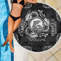 Personalized Cardiganshire Ceredigion Beach Blanket Black Leaping Salmon Celtic-inspired - Wonder Print Shop