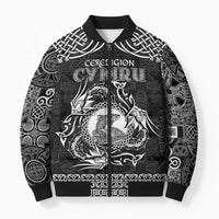 Personalized Cardiganshire Ceredigion Bomber Puffer Jacket Black Leaping Salmon Celtic-inspired - Wonder Print Shop