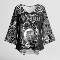 Personalized Cardiganshire Ceredigion Kimono Sleeve Blouse Black Leaping Salmon Celtic-inspired - Wonder Print Shop