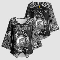 Personalized Cardiganshire Ceredigion Kimono Sleeve Blouse Black Leaping Salmon Celtic-inspired - Wonder Print Shop