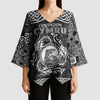 Personalized Cardiganshire Ceredigion Kimono Sleeve Blouse Black Leaping Salmon Celtic-inspired - Wonder Print Shop