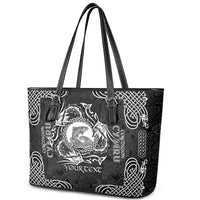 Personalized Cardiganshire Ceredigion Leather Tote Bag Black Leaping Salmon Celtic-inspired - Wonder Print Shop