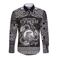 Personalized Cardiganshire Ceredigion Long Sleeve Button Shirt Black Leaping Salmon Celtic-inspired - Wonder Print Shop