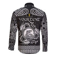 Personalized Cardiganshire Ceredigion Long Sleeve Button Shirt Black Leaping Salmon Celtic-inspired - Wonder Print Shop