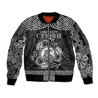 Personalized Cardiganshire Ceredigion Sleeve Zip Bomber Jacket Black Leaping Salmon Celtic-inspired - Wonder Print Shop