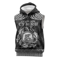 Personalized Cardiganshire Ceredigion Sleeveless Hoodie Black Leaping Salmon Celtic-inspired - Wonder Print Shop