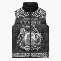 Personalized Cardiganshire Ceredigion Sleeveless Puffer Jacket Black Leaping Salmon Celtic-inspired - Wonder Print Shop