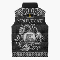 Personalized Cardiganshire Ceredigion Sleeveless Puffer Jacket Black Leaping Salmon Celtic-inspired - Wonder Print Shop