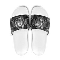 Personalized Cardiganshire Ceredigion Slide Sandals Black Leaping Salmon Celtic-inspired - Wonder Print Shop