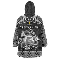 Personalized Cardiganshire Ceredigion Wearable Blanket Hoodie Black Leaping Salmon Celtic-inspired - Wonder Print Shop