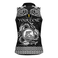 Personalized Cardiganshire Ceredigion Women Sleeveless Polo Shirt Black Leaping Salmon Celtic-inspired - Wonder Print Shop