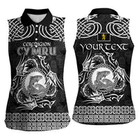 Personalized Cardiganshire Ceredigion Women Sleeveless Polo Shirt Black Leaping Salmon Celtic-inspired - Wonder Print Shop