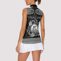 Personalized Cardiganshire Ceredigion Women Sleeveless Polo Shirt Black Leaping Salmon Celtic-inspired - Wonder Print Shop