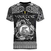 Personalized Cardiganshire Ceredigion Women V-Neck T-Shirt Black Leaping Salmon Celtic-inspired - Wonder Print Shop