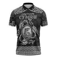Personalized Cardiganshire Ceredigion Zipper Polo Shirt Black Leaping Salmon Celtic-inspired - Wonder Print Shop