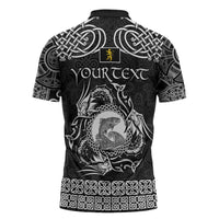 Personalized Cardiganshire Ceredigion Zipper Polo Shirt Black Leaping Salmon Celtic-inspired - Wonder Print Shop