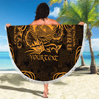 Personalized Cardiganshire Ceredigion Beach Blanket Gold Leaping Salmon Celtic-inspired - Wonder Print Shop