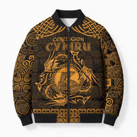 Personalized Cardiganshire Ceredigion Bomber Puffer Jacket Gold Leaping Salmon Celtic-inspired - Wonder Print Shop
