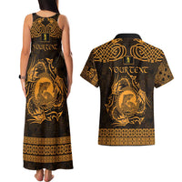 Personalized Cardiganshire Ceredigion Couples Matching Tank Maxi Dress and Hawaiian Shirt Gold Leaping Salmon Celtic-inspired - Wonder Print Shop