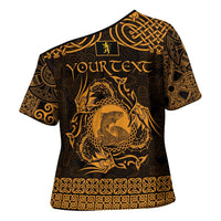Personalized Cardiganshire Ceredigion Cross Shoulder Shirt Gold Leaping Salmon Celtic-inspired - Wonder Print Shop