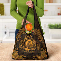 Personalized Cardiganshire Ceredigion Grocery Bag Gold Leaping Salmon Celtic-inspired - Wonder Print Shop