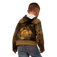 Personalized Cardiganshire Ceredigion Kid Hoodie Gold Leaping Salmon Celtic-inspired - Wonder Print Shop