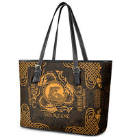 Personalized Cardiganshire Ceredigion Leather Tote Bag Gold Leaping Salmon Celtic-inspired - Wonder Print Shop
