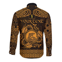 Personalized Cardiganshire Ceredigion Long Sleeve Button Shirt Gold Leaping Salmon Celtic-inspired - Wonder Print Shop