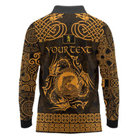 Personalized Cardiganshire Ceredigion Long Sleeve Polo Shirt Gold Leaping Salmon Celtic-inspired - Wonder Print Shop
