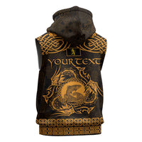 Personalized Cardiganshire Ceredigion Sleeveless Hoodie Gold Leaping Salmon Celtic-inspired - Wonder Print Shop