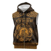Personalized Cardiganshire Ceredigion Sleeveless Zip Hoodie Gold Leaping Salmon Celtic-inspired - Wonder Print Shop