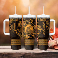 Personalized Cardiganshire Ceredigion Tumbler With Handle Gold Leaping Salmon Celtic-inspired - Wonder Print Shop