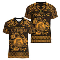 Personalized Cardiganshire Ceredigion Women V-Neck T-Shirt Gold Leaping Salmon Celtic-inspired - Wonder Print Shop