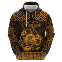 Personalized Cardiganshire Ceredigion Zip Hoodie Gold Leaping Salmon Celtic-inspired - Wonder Print Shop