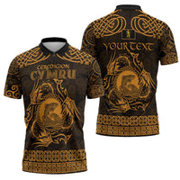 Personalized Cardiganshire Ceredigion Zipper Polo Shirt Gold Leaping Salmon Celtic-inspired - Wonder Print Shop