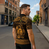 Personalized Cardiganshire Ceredigion Zipper Polo Shirt Gold Leaping Salmon Celtic-inspired - Wonder Print Shop