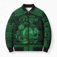Personalized Cardiganshire Ceredigion Bomber Puffer Jacket Green Leaping Salmon Celtic-inspired - Wonder Print Shop