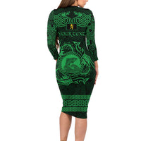 Personalized Cardiganshire Ceredigion Family Matching Long Sleeve Bodycon Dress and Hawaiian Shirt Green Leaping Salmon Celtic-inspired - Wonder Print Shop