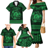 Personalized Cardiganshire Ceredigion Family Matching Mermaid Dress and Hawaiian Shirt Green Leaping Salmon Celtic-inspired - Wonder Print Shop