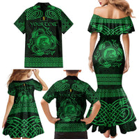 Personalized Cardiganshire Ceredigion Family Matching Mermaid Dress and Hawaiian Shirt Green Leaping Salmon Celtic-inspired - Wonder Print Shop