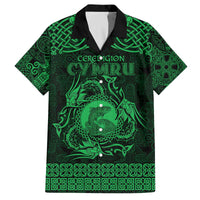 Personalized Cardiganshire Ceredigion Family Matching Off The Shoulder Long Sleeve Dress and Hawaiian Shirt Green Leaping Salmon Celtic-inspired - Wonder Print Shop
