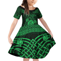 Personalized Cardiganshire Ceredigion Family Matching Off Shoulder Short Dress and Hawaiian Shirt Green Leaping Salmon Celtic-inspired - Wonder Print Shop
